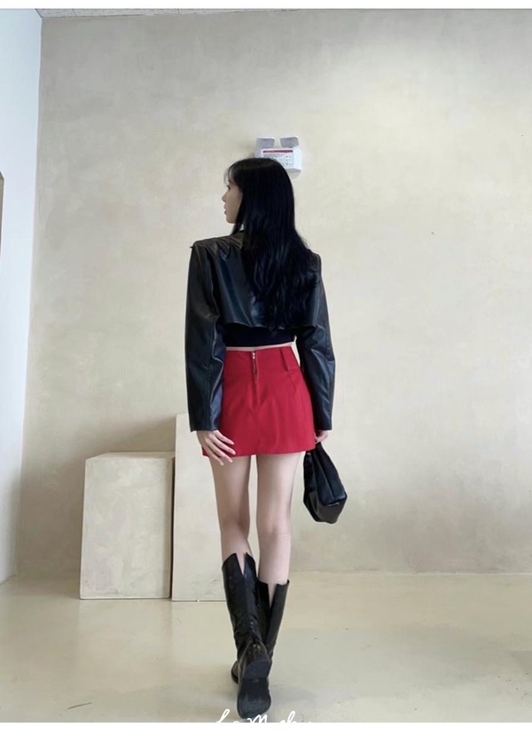 後拉鍊寬腰辣妹褲裙